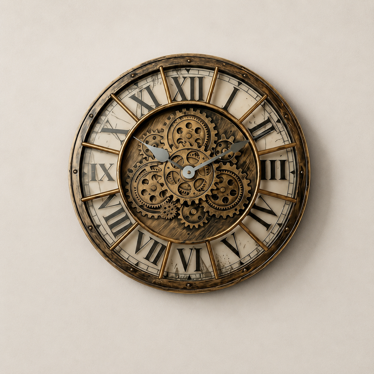 Horloge industrielle avec mécanisme apparent