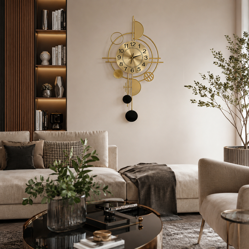 Horloge murale design dorée