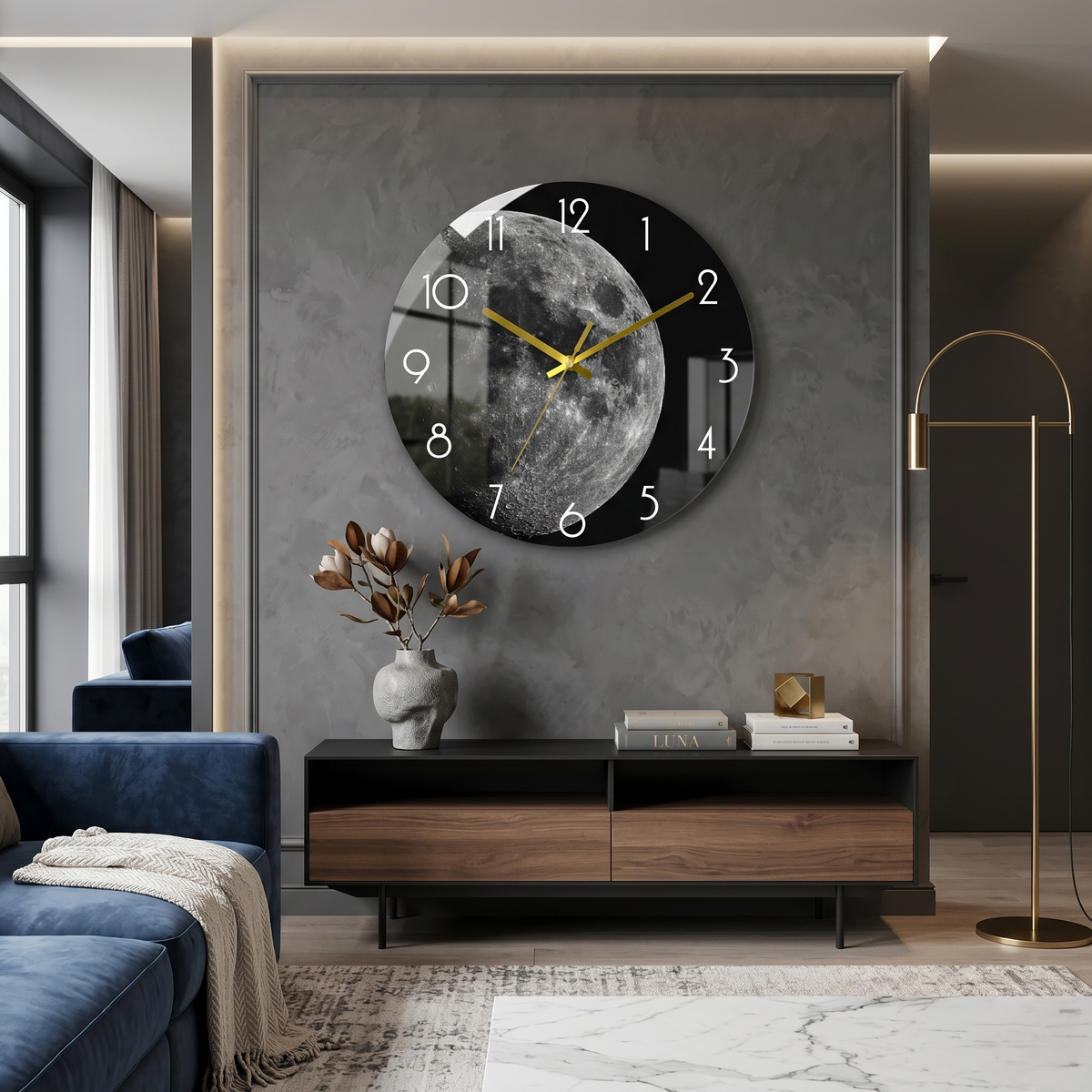 Horloge murale effet miroir lune