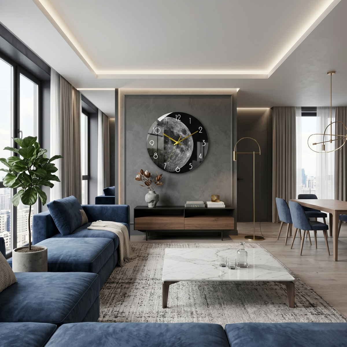 Horloge murale effet miroir lune