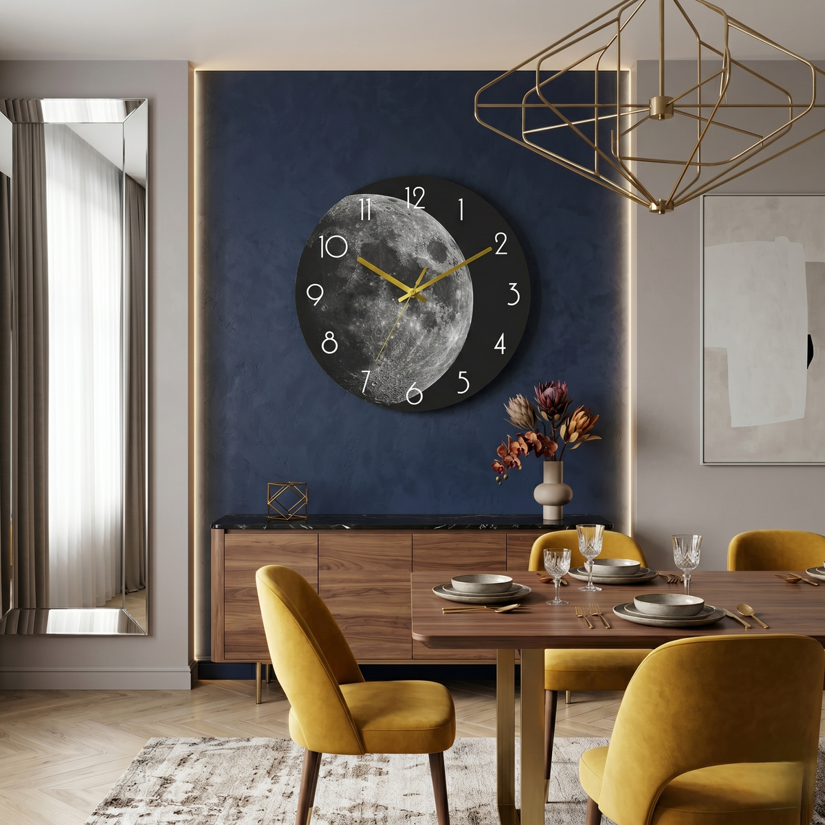 Horloge murale effet miroir lune