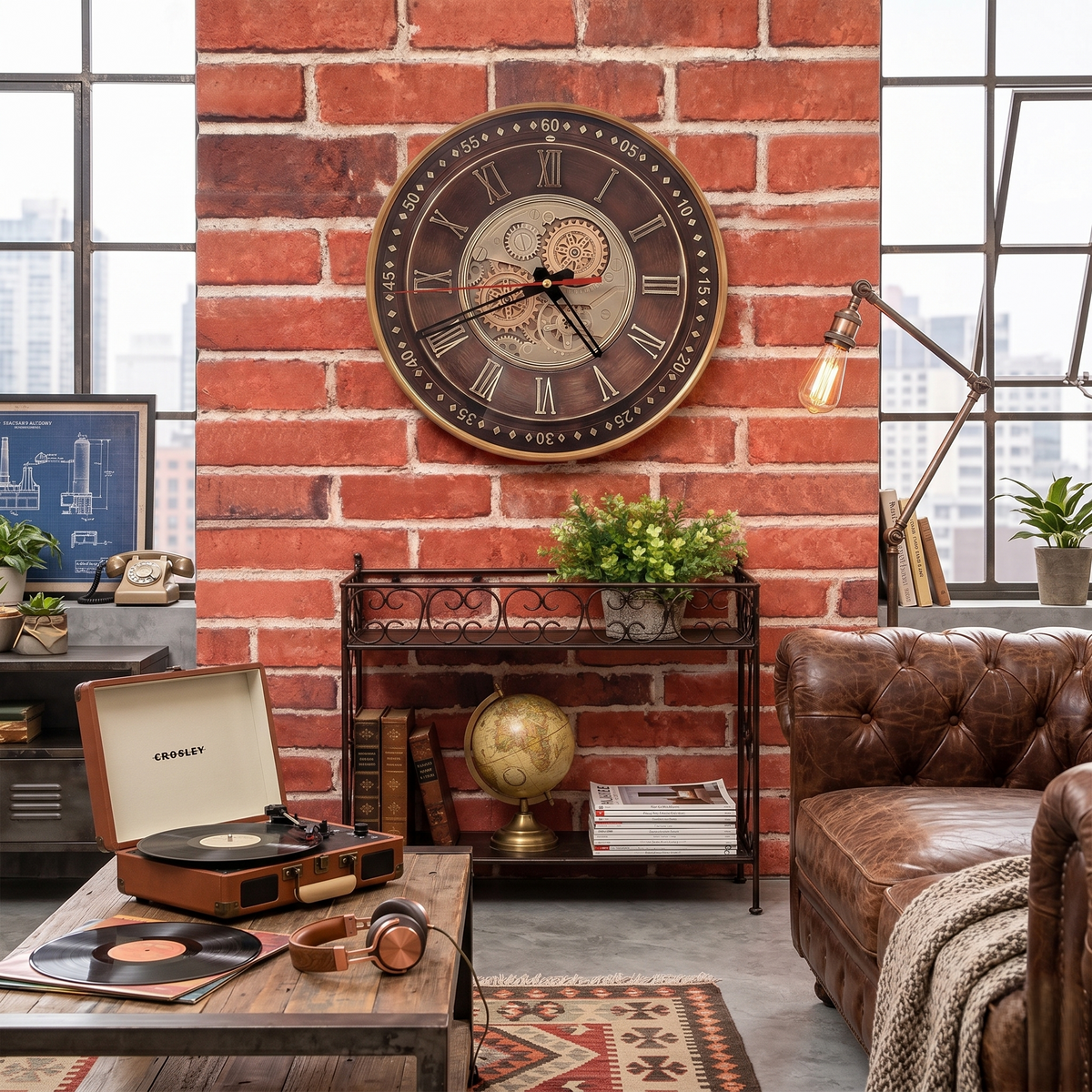 Horloge murale industrielle bois