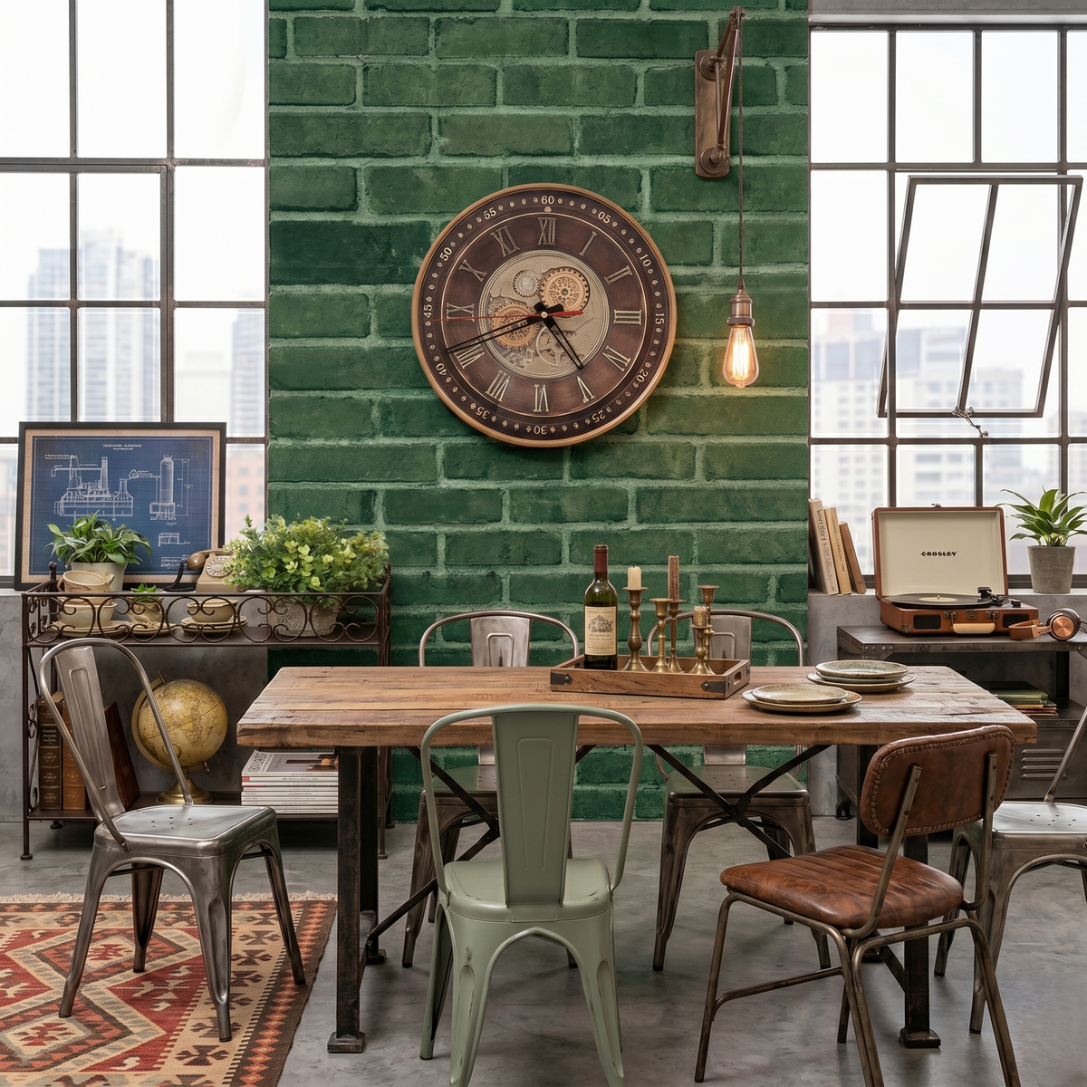 Horloge murale industrielle bois