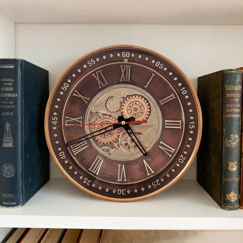 Horloge murale industrielle bois
