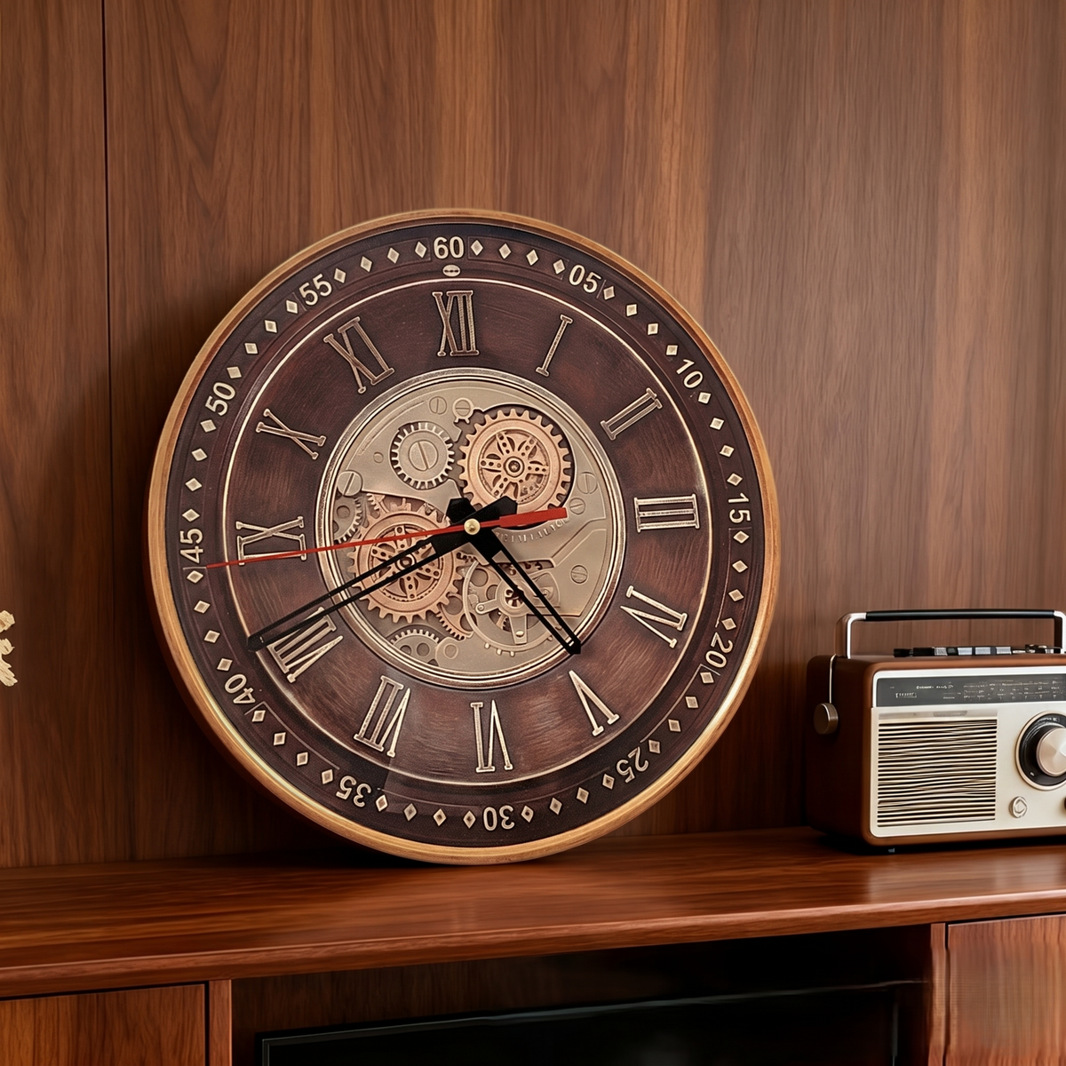 Horloge murale industrielle bois