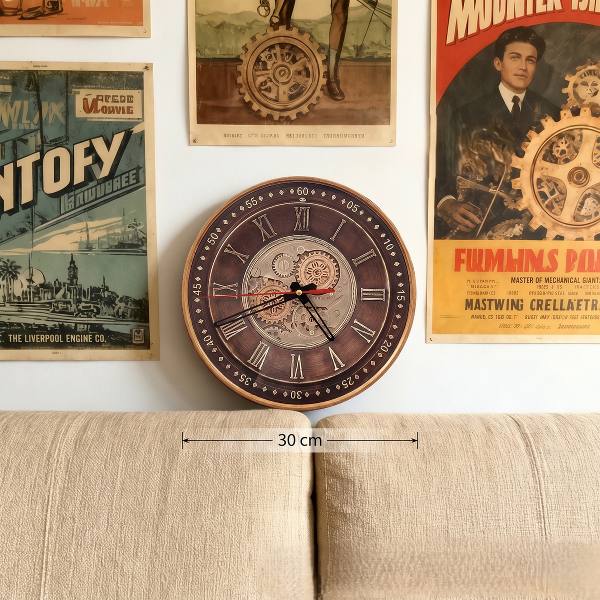 Horloge murale industrielle bois