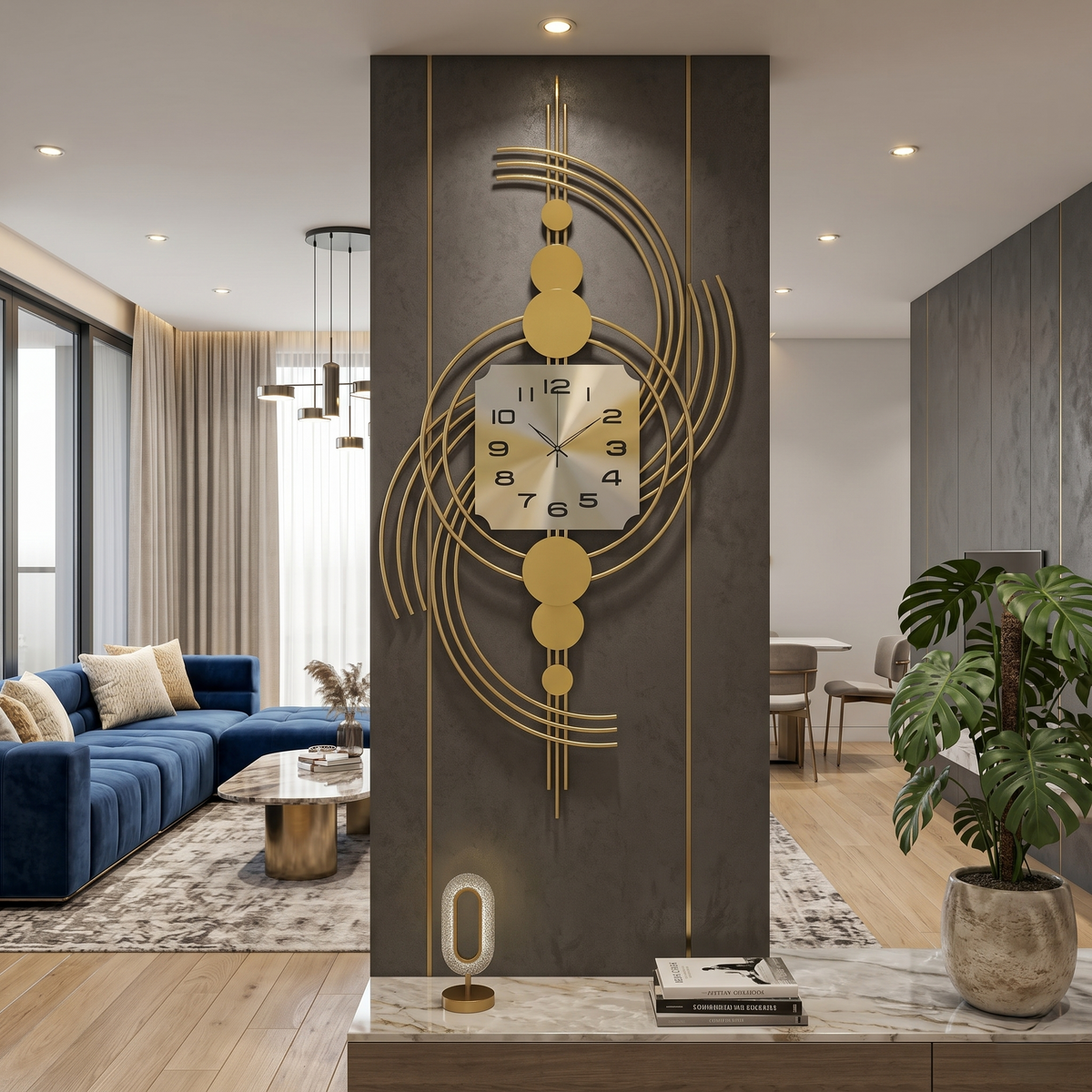 Horloge murale métal doré