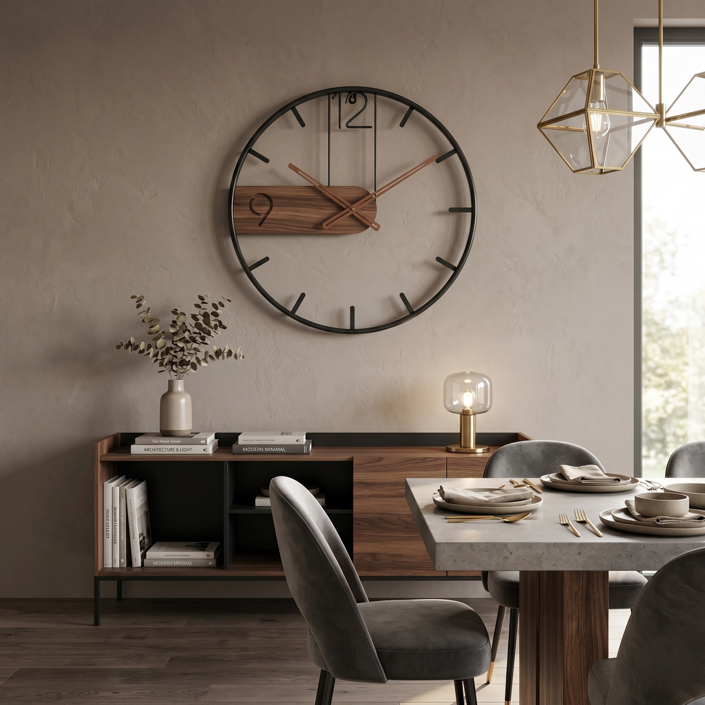 Horloge murale bois et métal