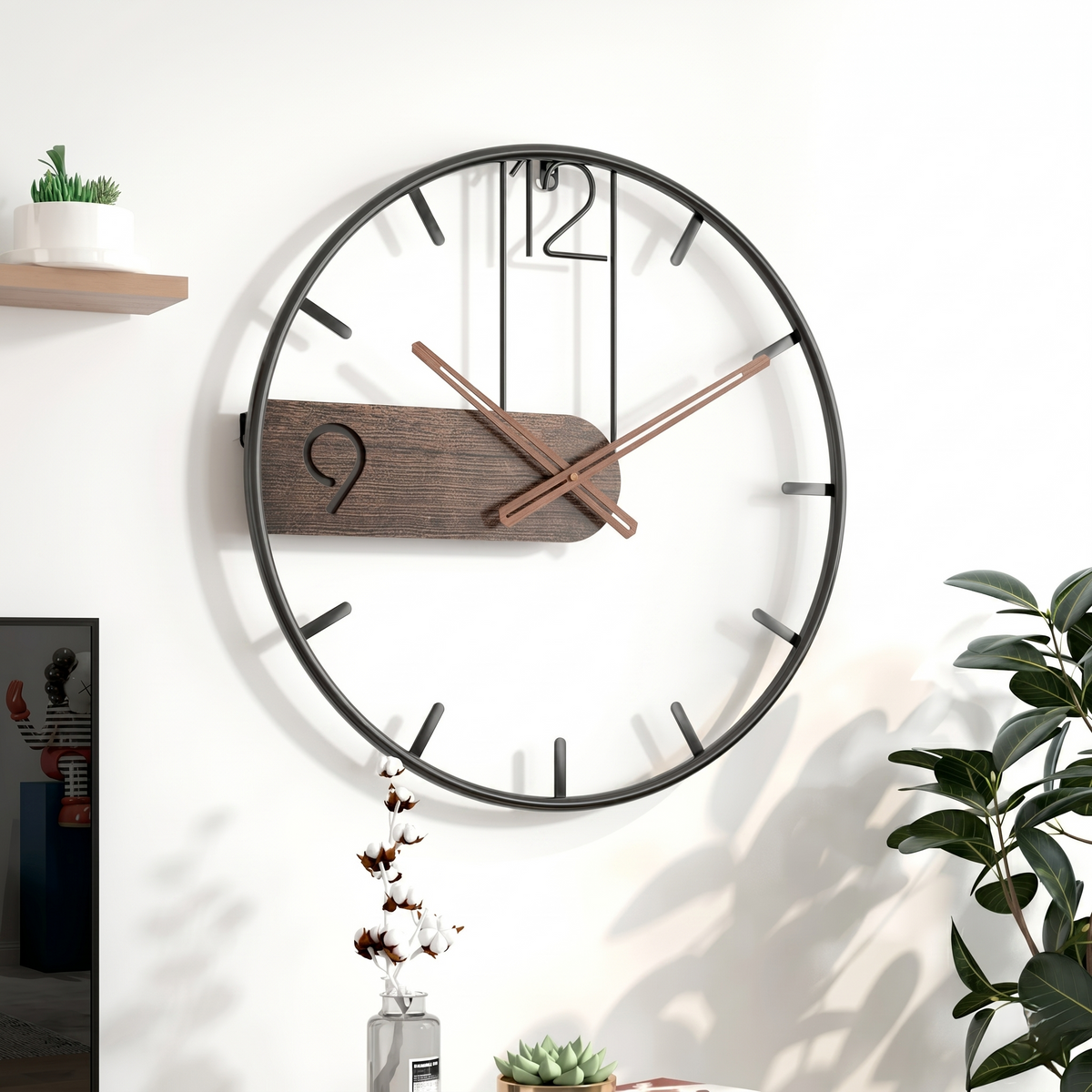 Horloge murale bois et métal