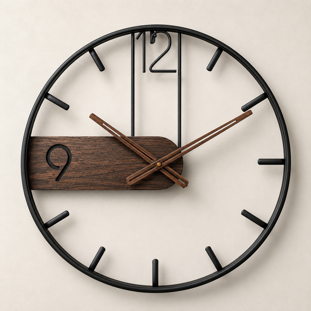 Horloge murale bois et métal