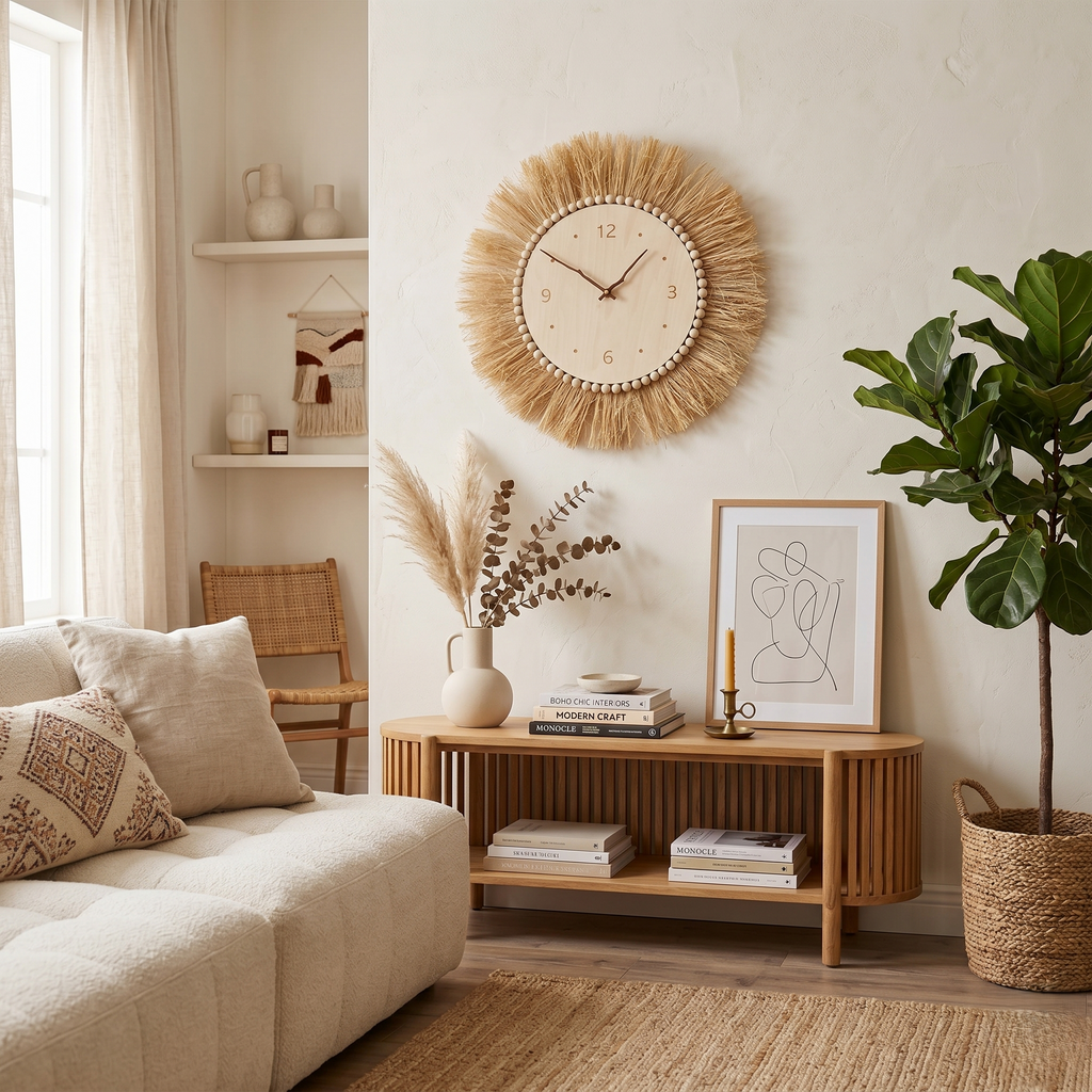 Horloge murale rotin raphia