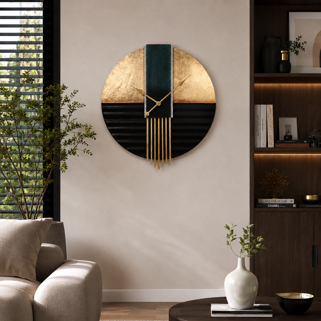 Horloge murale vert et dore