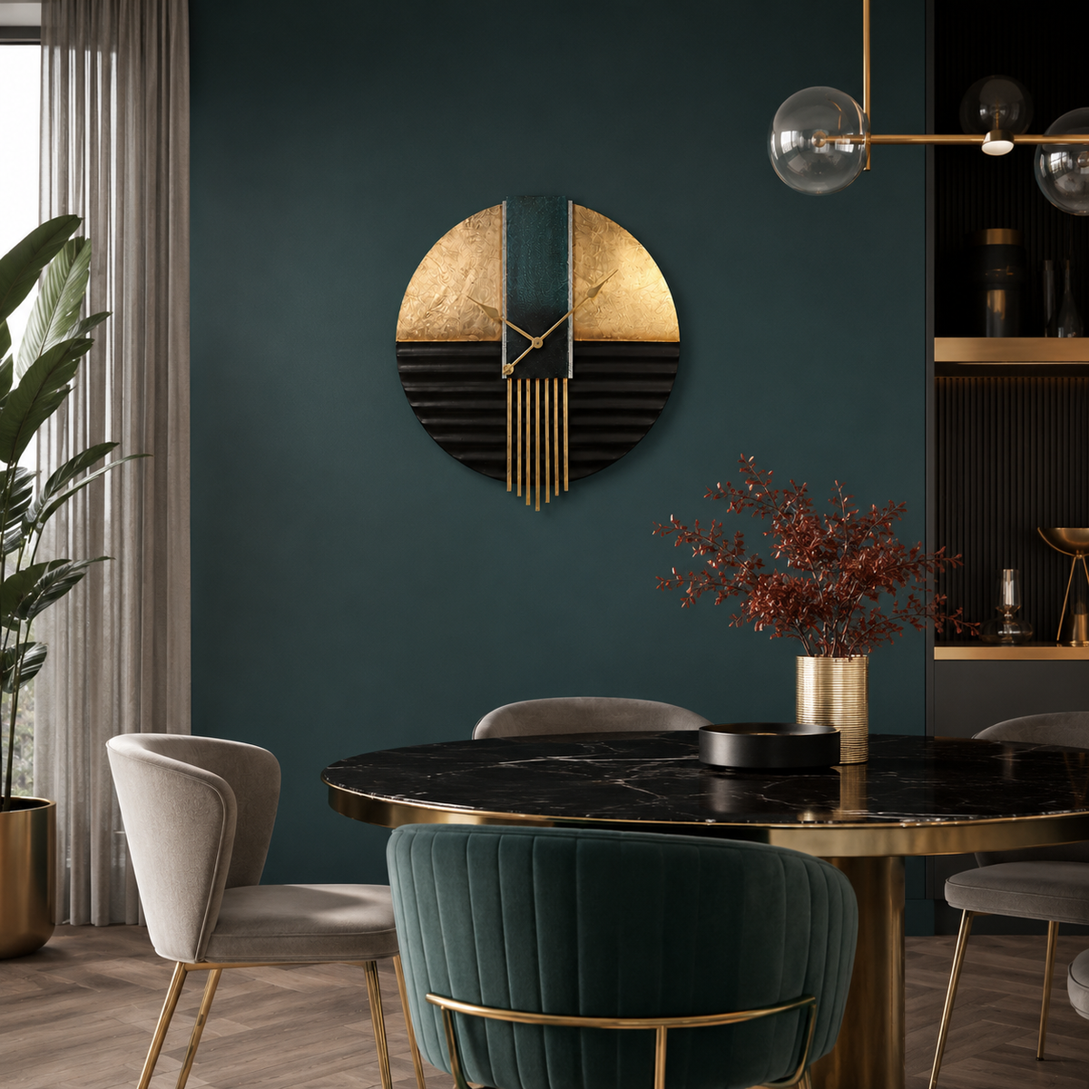 Horloge murale vert et dore