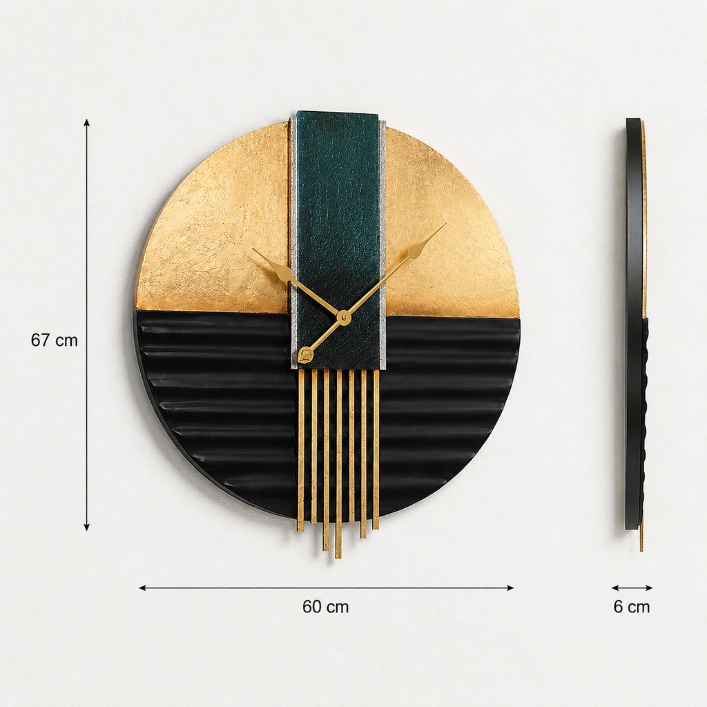 Horloge murale vert et dore