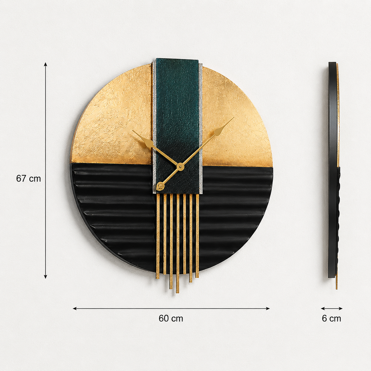 Horloge murale vert et dore