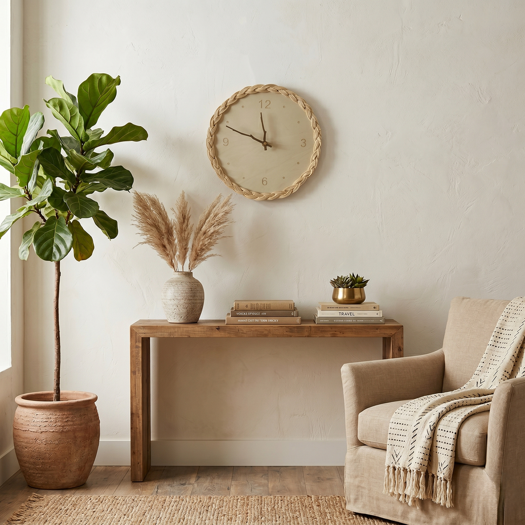 Horloge silencieuse en rotin