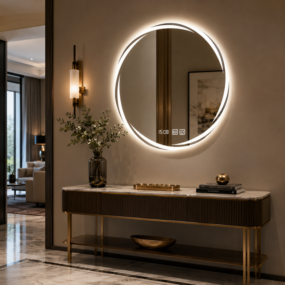 Miroir lumineux horloge
